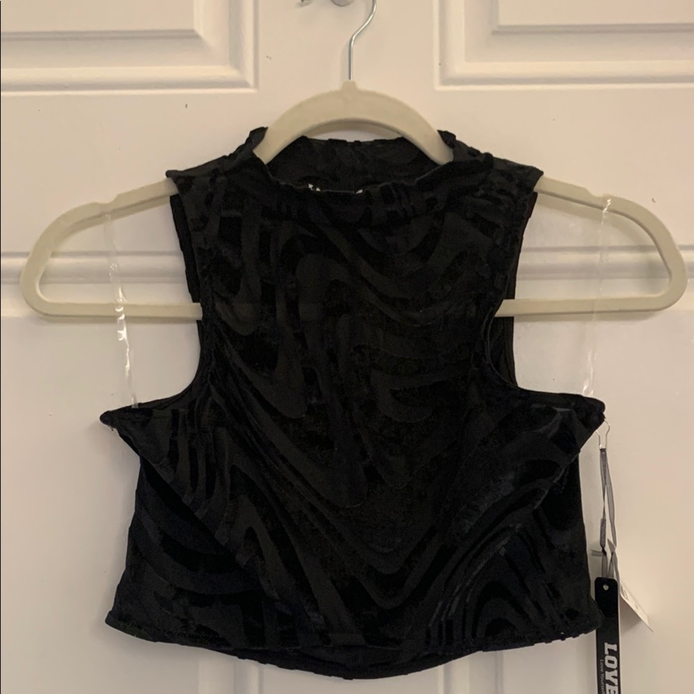 Black Sleeveless Crop Tank Top with Mandarin Collar